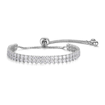 Adjustable Brass Bolo Bracelets, Slider Bracelets, with Cubic Zirconia