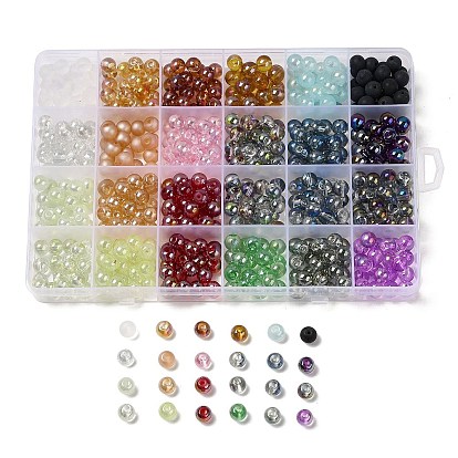 528Pcs 24 Colors Glass Beads, Round, Mixed Style