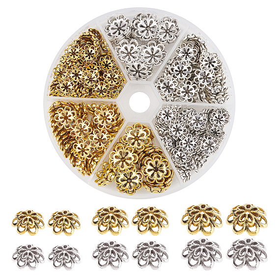 240Pcs c Multi-Petal Tibetan Style Alloy Bead Caps, Flower
