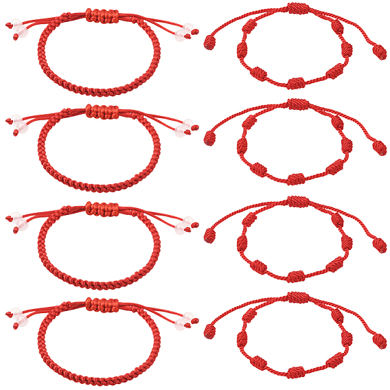 12шт. 2 стили плетеного нейлонового шнура и 7 набор счастливых браслетов с узлами, с бисером