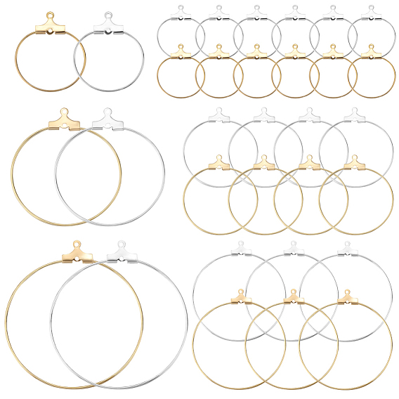 60Pcs 6 Styles Brass 2-Loops Link Pendants, Hoop Earring Findings