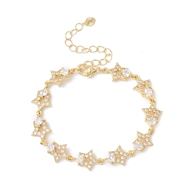 Clear Cubic Zirconia Star Link Chains Bracelet, Brass Jewelry for Women, Cadmium Free & Lead Free