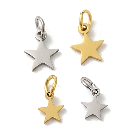 Vacuum Plating 201 Stainless Steel Charms, with Jump Rings, Laser Cut, Star Charm