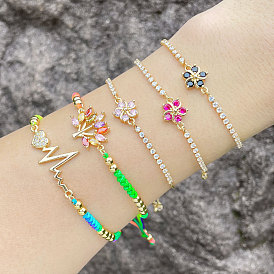 Colorful Braided Bracelet with Adjustable Drawstring and Flower Charms