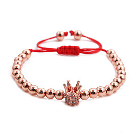 Copper Bead Zircon Crown Adjustable Red String Bracelet - Customizable