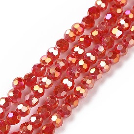 Faceted(32 Facets) Round Full Plated Electroplate Glass Beads Strands, 4mm, Hole: 1mm, about 100pcs/strand, 14.9 inch