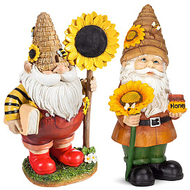 Resin Sunflower Gnome Figurines Display Decorations, for Home Garden Ornament