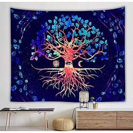 UV Reactive Blacklight Tree of Life Pattern Polyester Wall Hanging Tapestry, for Bedroom Living Room Decoration, Rectangle