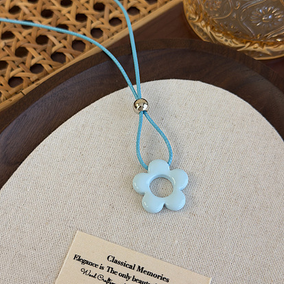 Длинное ожерелье для женщин с подвеской в виде цветка из сплава, регулируемым вощеным шнурком.