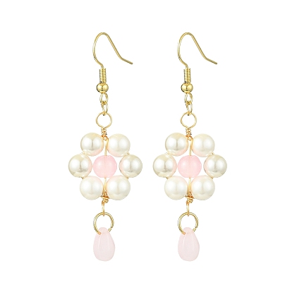 Серьга с жемчугом и стеклянной подвеской, цветок и слеза, для женщин