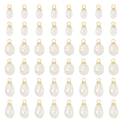 60Pcs 3 Styles Natural Cultured Freshwater Pearl Pendants, Rice Charm, with Brass Findings