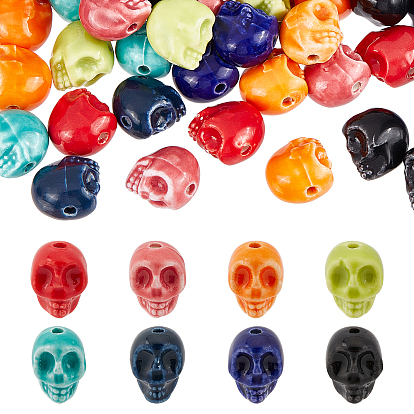 48Pcs 8 Colors Handmade Porcelain Beads, Halloween Jewelry DIY Material, Skull