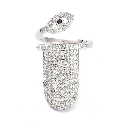 Brass Micro Pave Cubic Zirconia Fingernail Rings, Nail Cover Ring, Evil Eye