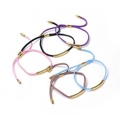 Bracelets réglables en fausse daim, avec des perles de riz en laiton et des perles tubulaires en acier inoxydable 304