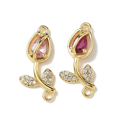 Подвески-коннекторы в виде цветка тюльпана из латуни с паве из кубического циркония, реальный 18 k позолоченный, стойки покрытие, долговечный, без кадмия и без свинца