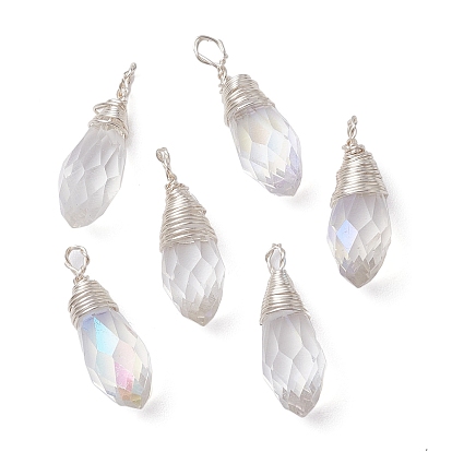 Кулон из прозрачного стекла, с выводами из латунной проволоки, граненые амулеты-капли