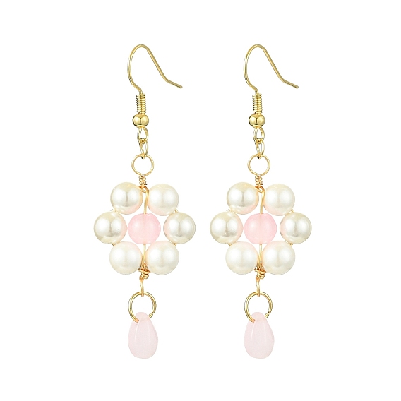 Серьга с жемчугом и стеклянной подвеской, цветок и слеза, для женщин