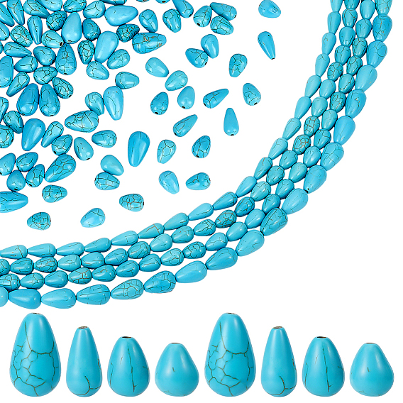 8 Strands 4 Styles Dyed Synthetic Turquoise Beads Strands, Teardrop