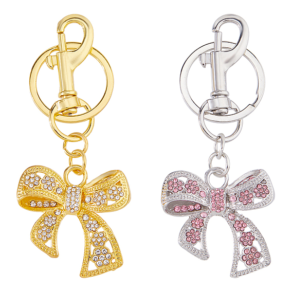 2шт. 2 цвета брелоки из кубического циркония из цинкового сплава, бантом