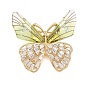 Butterfly Alloy Pave Clear Cubic Zirconia Brooches, Insect Lapel Pins, with Resin