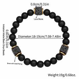 8MM Round Natural Gemstone and Cube Lava Rock Beaded Stretch Bracelets with Brass Beads