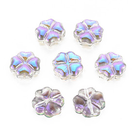Galvanoplastie perles de verre transparentes, demi-plaqué, fleur
