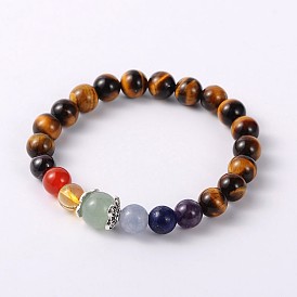 Natürlichen Edelstein Stretch-Armbänder, mit den Zubehörn tibetischen Stil, Antik Silber Farbe