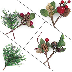 Ramas artificiales de bayas rojas y piñas., Guirnaldas de corona de ramo de hojas de acebo navideñas para decoraciones de fiesta