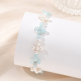 Браслеты для женщин из перламутра и бусин, окрашенных в желтый цвет, с медной проволокой., крестик