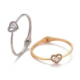 Crystal Rhinestone Heart Cuff Bangle, Hinged Open Bangle for Women, Ion Plating(IP)