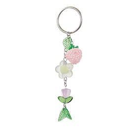 Acrylic & Lampwork & Glass Keychain, with Iron Rings, Strawberry