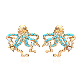 Sparkling Octopus Earrings with Pearl and Rhinestone Accents for Women