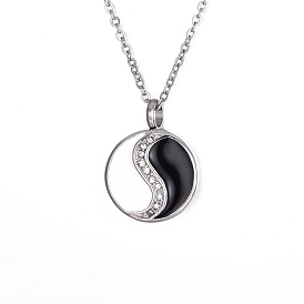 Women's Stainless Steel Rhinestones Flat Round with Yin-yang Memorial Urn Necklace for Ashes