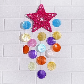 Rattan Star with Shell Wind Chime, for Home Wall Pendant Decoration