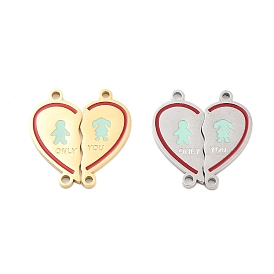 Valentine's Day Ion Plating(IP) 304 Stainless Steel FireBrick Enamel Only You Love Heart Connector Charms, Girl & Boy Links Set