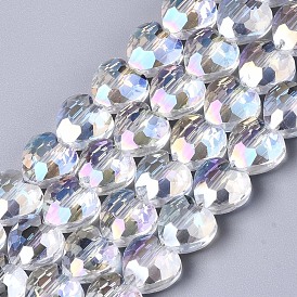 Electroplate Glass Beads Strands, AB Color Plated, Faceted, Heart