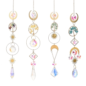 Кольцо из натуральных и синтетических драгоценных камней, обернутое проволокой, с подвеской в виде древа жизни, ловцы солнца с луной и стеклянными кисточками для оконных подвесных украшений