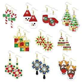 Christmas Candy Cane/Snowman/Tree DIY Diamond Painting Earring Kit, Including Resin Rhinestones Bag, Diamond Sticky Pen, Tray Plate and Glue Clay