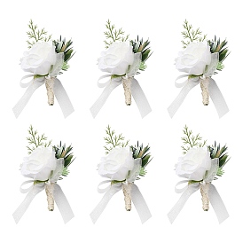 Бутоньерка из искусственного цветка из шелковой ткани, с пластиковой и железной брошью, для свадьбы, партийные украшения