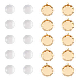 12шт. латунные подвески-кабошоны, долговечный, без никеля , плоско-круглые, с 12 стеклянными кабошонами