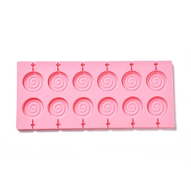 DIY Lollipop Making Food Grade Silicone Molds, Candy Molds, Flat Round with Spiral, 12 Cavities
