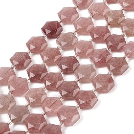 Natural Strawberry Quartz Beads Strands, with Seed Beads, Faceted Hexagonal Cut, Hexagon