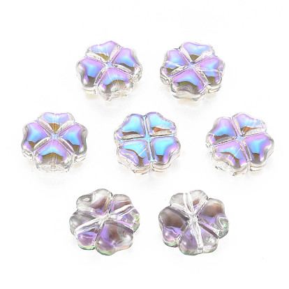 Galvanoplastie perles de verre transparentes, demi-plaqué, fleur