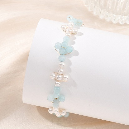 Браслеты для женщин из перламутра и бусин, окрашенных в желтый цвет, с медной проволокой., крестик