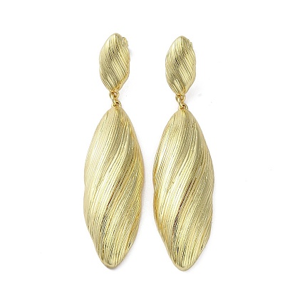 Rack Plating Brass Textured Oval Dangle Stud Earrings, Lead Free & Cadmium Free
