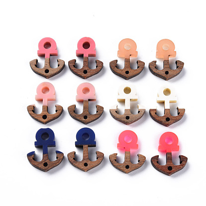 Opaque Resin & Walnut Wood Links Connectors, Two Tone, Anchor
