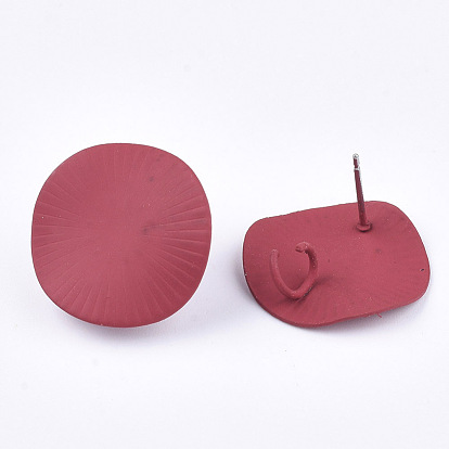 Spray Painted Iron Stud Earring Findings, with Steel Pins and Loop, Flat Round