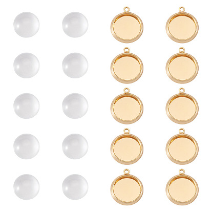 12шт. латунные подвески-кабошоны, долговечный, без никеля , плоско-круглые, с 12 стеклянными кабошонами