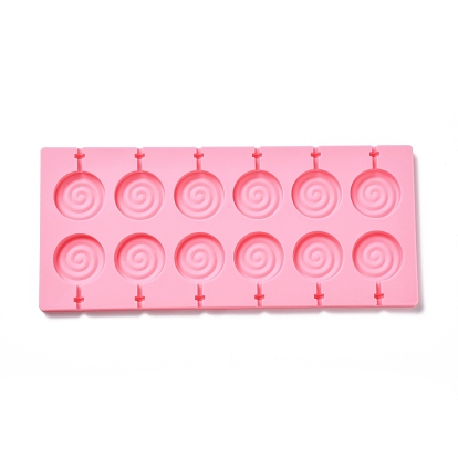 DIY Lollipop Making Food Grade Silicone Molds, Candy Molds, Flat Round with Spiral, 12 Cavities