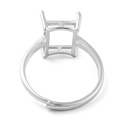 Rectangle Adjustable 925 Sterling Silver Ring Components, 4 Claw Prong Ring Settings